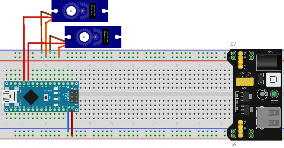 Projekt Arduino Zwei und mehr Servos volldampf